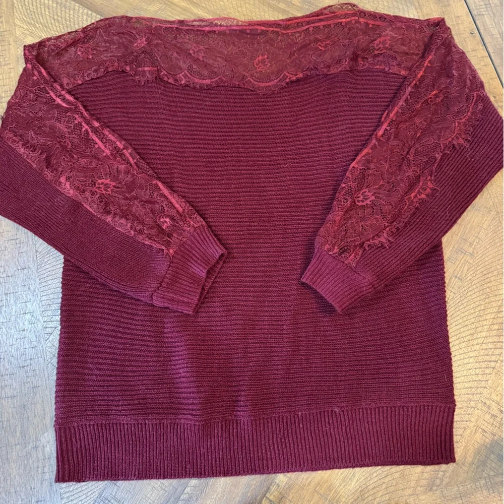 SHEIN Burgundy Knit  Sweater With Lace Detail - Picture 5 of 11